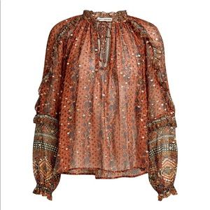 ULLA JOHNSON Red Calista Semi-sheer Floral Blouse